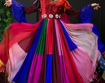 Handmade Afghan Kuchi Dress: Embroidered Velvet Bodice & Mirrorwork