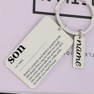 Personalized Son Definition Keychain – Engraved Stainless Steel with Optional Name Charm – Heartfelt Gift for Boy