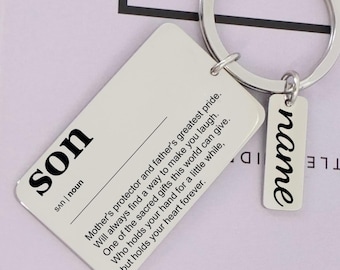 Personalized Son Definition Keychain: Engraved Stainless Steel, Optional Name Charm
