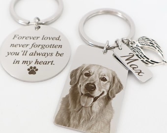 Custom Pet Photo Keychain: Engraved Stainless Steel Memorial Gift