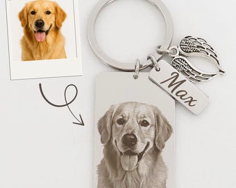 Custom Pet Photo Keychain: Engraved Stainless Steel Memorial Keepsake