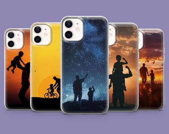 Father and Son Phone Case, Sunset Silhouette Print, TPU Gel Cover