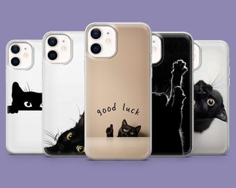 Divertente custodia per telefono con gatto nero: cover protettiva sottile