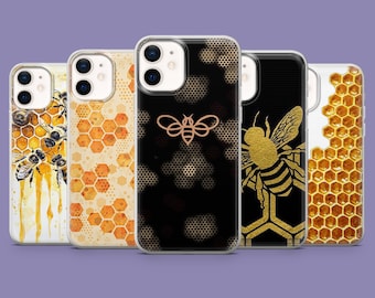 Custodia per telefono con motivo favo e ape, stampa elegante, gel TPU protettivo