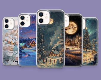 Nostalgische Handyhülle mit Winterlandschaft für iPhone 17, 16, 15, 14, 13, Samsung S25, S24FE, S23, A16, A56, Pixel 10 Pro, 9A