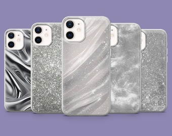 Custodia per telefono glitterata argento, stampa elegante, gel TPU protettivo