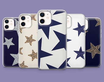 Cover per telefono con stampa leopardata e stelle, iconica cover per iPhone 17, 16, 15, 14, 13, Samsung S25, S24FE, S23, A16, A56, Pixel 10 Pro, 9A