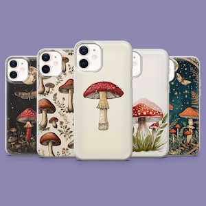 Mushroom Phone Case, Cottagecore Tripp Cover for iPhone 16, 15, 14, 13, 12, 11 Samsung S25, S24FE, S23Ultra, A55, A35 Pixel 9Pro, 8A, 7A