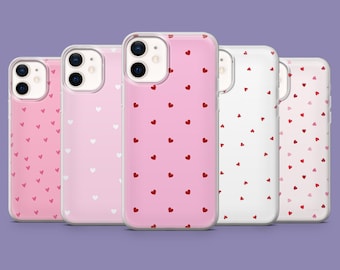 Custodia per telefono con cuoricini carini, cover rossa a tema amore per iPhone 16, 15, 14, 13, 12, 11 Samsung S25, S24FE, S23Ultra, A55, A35 Pixel 9Pro, 8A, 7A