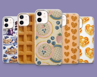 Cover per telefono a forma di waffle, cover a tema cibo per iPhone 17, 16 Pro, 15, 14, 13, 12, Samsung S25, S24, S23, S22, A16, A56, Pixel 10, 9