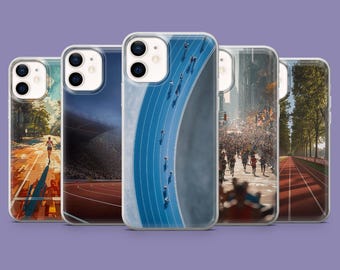 Custodia per telefono Marathon, con cover a forma di pista da corsa per iPhone 17, 16, 15, 14, 13, Samsung S25, S24FE, S23, A16, A56, Pixel 10 Pro, 9A