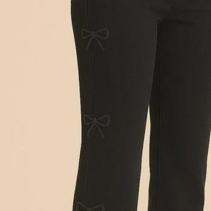 Dames stretchjeans met strikborduursel – hoge taille zacht denim – schattige geborduurde broek – unieke girly-jeans