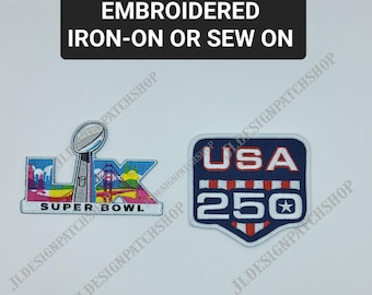 Super Bowl or USA 250 Anniversary Iron-On Patches Read Description