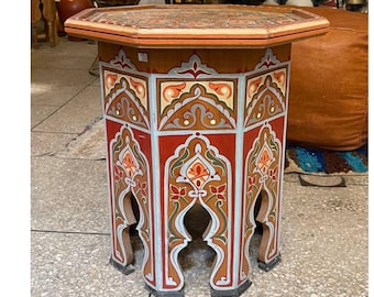 Hand-Painted Moroccan Side Table: Octagonal Boho Accent Table