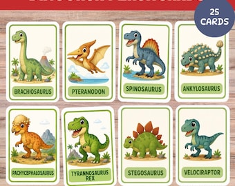 Dinosaur Flashcards, Montessori Learning Cards, Toddler Activity, Homeschool Resources (25 Cards)