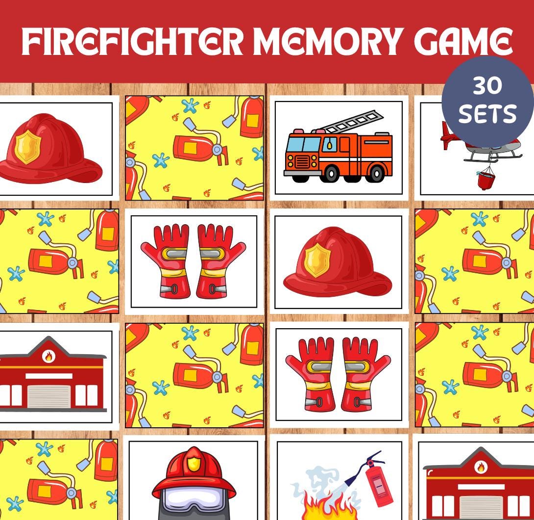 Firefighter Memory Game, Montessori Matching Cards (PDF & JPG ...