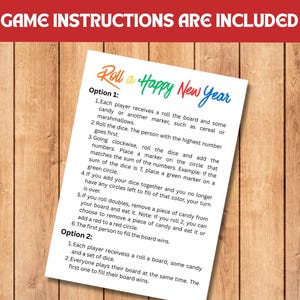 New year dice game, roll a dice, indoor new year activity, family games, party games, printable games