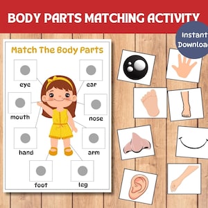 Juego de emparejar partes del cuerpo: Actividad Montessori del cuerpo humano (Descargar PDF)