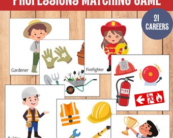 Beroepen Matching Game: Montessori Career Flashcards (afdrukbare pdf en jpg)