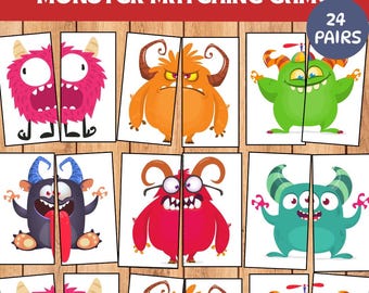 Monster Matching Game: Printable Symmetry Puzzle for Toddlers (PDF Download)