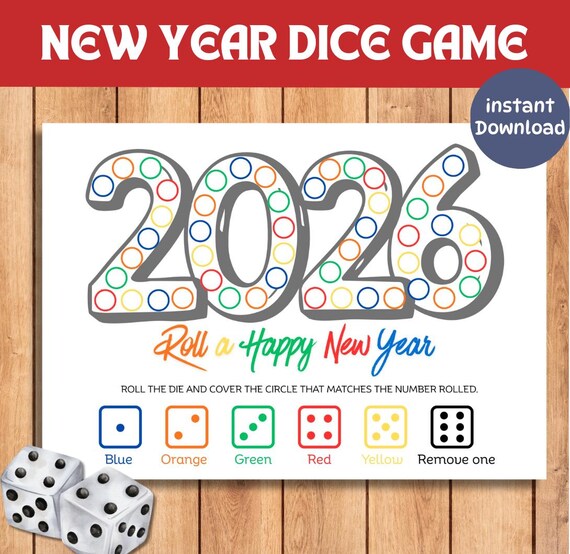 New Year 2026 Roll A Dice Game, Family Printable Activity (PDF + JPG)