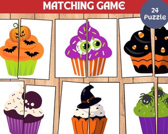 Halloween Cupcake Matching Game: Printable Montessori Flashcards (PDF & JPG Download)