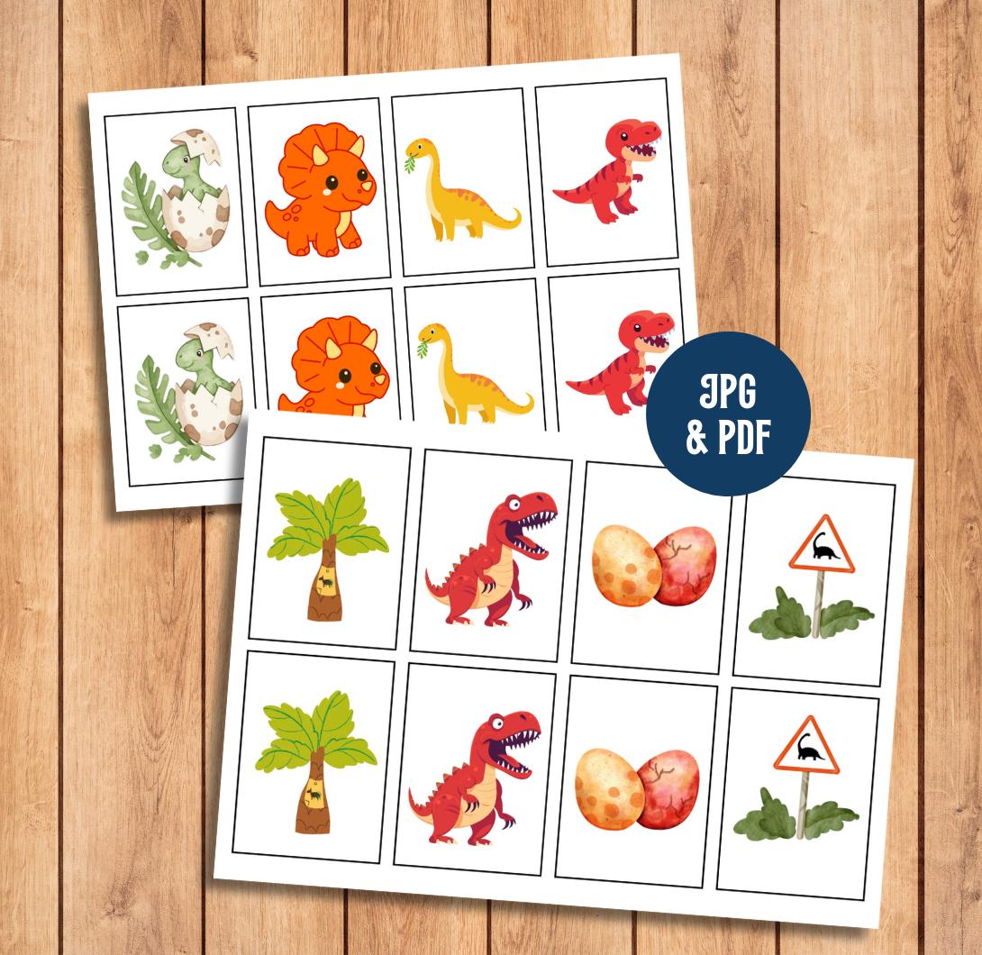 Dinosaur Memory Matching Game, Montessori Toddler Activity (PDF & JPG ...