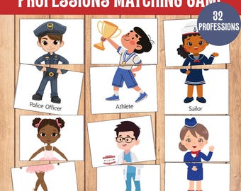 Beroepen Matching Game: Montessori Career Flashcards (afdrukbare pdf en jpg)