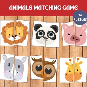 Animals Matching Game For Kids, Animals Puzzle Game, Montessori Flashcards, Toddler Matching Activity, Symmetry Puzzle, Safari Farm Animals