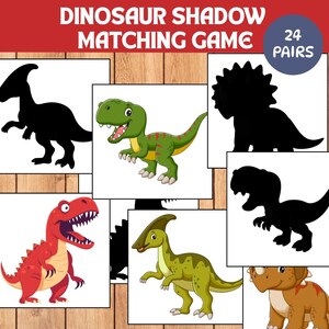 Dinosaur Shadow Matching Game: Montessori Toddler Activity (Printable PDF & JPG Cards A4 Size)