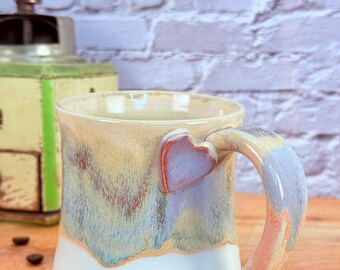 14oz Handmade Ceramic Mug Wheel Thrown & Hand Carved Coffee Tea Cup - Sustainable HT Pottery Studio Gift