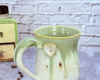 16oz LEFTY Handmade Ceramic Mug Wheel Thrown & Hand Carved Coffee Tea Cup - Sustainable HT Pottery Studio Gift