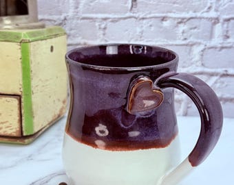16oz Handmade Ceramic Heart Mug  – Unique Pottery Coffee Cup, Wheel Thrown, Hand Glazed, Cute Gift for Her, Artisan Mug