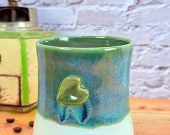 Handmade Ceramic Tumbler 16oz Wheel Thrown & Hand Carved Coffee Tea Cup - Sustainable HT Pottery Studio Gift
