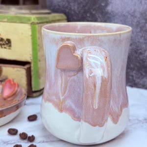14oz Handmade Ceramic Mug Wheel Thrown & Hand Carved Coffee Tea Cup - Sustainable HT Pottery Studio Gift