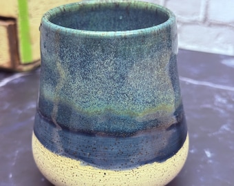 10oz Handmade Ceramic Tumbler Wheel Thrown & Hand Carved Coffee Tea Cup - Sustainable HT Pottery Studio Gift
