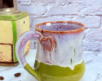 14oz LEFTY Handmade Ceramic Mug Wheel Thrown & Hand Carved Coffee Tea Cup - Sustainable HT Pottery Studio Gift