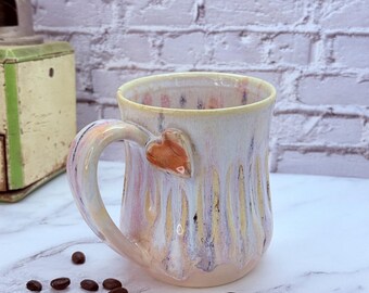 14oz LEFTY Handmade Ceramic Mug Wheel Thrown & Hand Carved Coffee Tea Cup - Sustainable HT Pottery Studio Gift