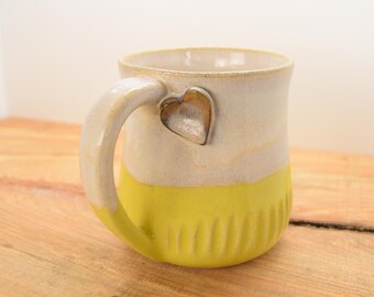 16oz LEFTY Handmade Ceramic Mug Wheel Thrown & Hand Carved Coffee Tea Cup - Sustainable HT Pottery Studio Gift