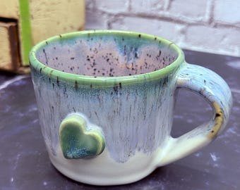 Handmade Heart Espresso Cup – Wheel Thrown Ceramic Demitasse Pottery Coffee Cup Heart Thumb Rest Mug Gift for Coffee Lover Made in Seattle