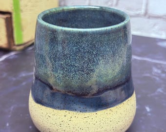 10oz Handmade Ceramic Tumbler Wheel Thrown & Hand Carved Coffee Tea Cup - Sustainable HT Pottery Studio Gift