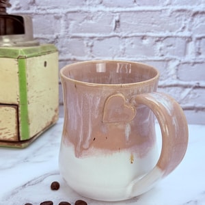 14oz Handmade Ceramic Mug Wheel Thrown & Hand Carved Coffee Tea Cup - Sustainable HT Pottery Studio Gift