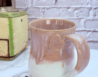 14oz Handmade Ceramic Mug Wheel Thrown & Hand Carved Coffee Tea Cup - Sustainable HT Pottery Studio Gift