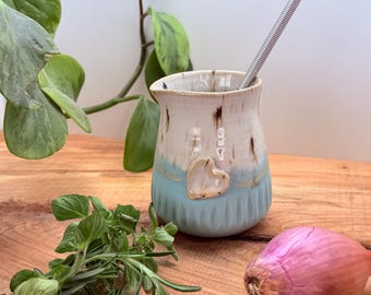 8oz Handmade Ceramic Salad Dressing Bottle with Whisk, Pottery Pourer, Oil Cruet, Unique Kitchen Gift, Heart Detail