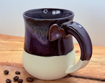 14 oz Handmade Ceramic Heart Mug  – Unique Pottery Coffee Cup, Wheel Thrown, Hand Glazed, Cute Gift for Her, Artisan Mug