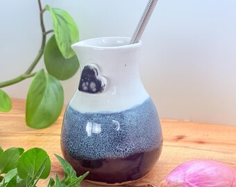 10oz Handmade Ceramic Salad Dressing Bottle with Whisk, Pottery Pourer, Oil Cruet, Unique Kitchen Gift, Heart Detail