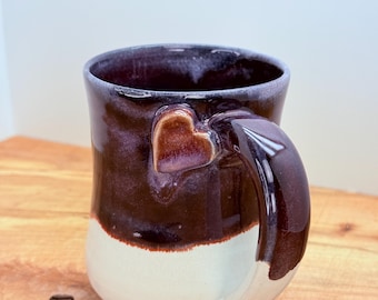 14oz Handmade Ceramic Mug Wheel Thrown & Hand Carved Coffee Tea Cup - Sustainable HT Pottery Studio Gift For Her