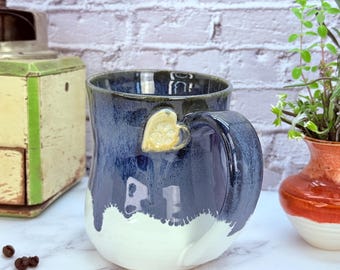 Dog Paw 14 oz Handmade Ceramic Heart Mug – Unique Pottery Coffee Cup, Wheel Thrown, Hand Glazed, Cute Gift for Her, Artisan Mug