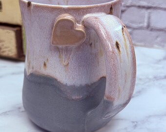 16oz Handmade Ceramic Heart Mug  – Unique Pottery Coffee Cup, Wheel Thrown, Hand Glazed, Cute Gift for Her, Artisan Mug