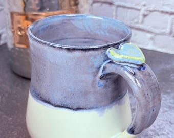 14oz Handmade Ceramic Mug Wheel Thrown & Hand Carved Coffee Tea Cup - Sustainable HT Pottery Studio Gift